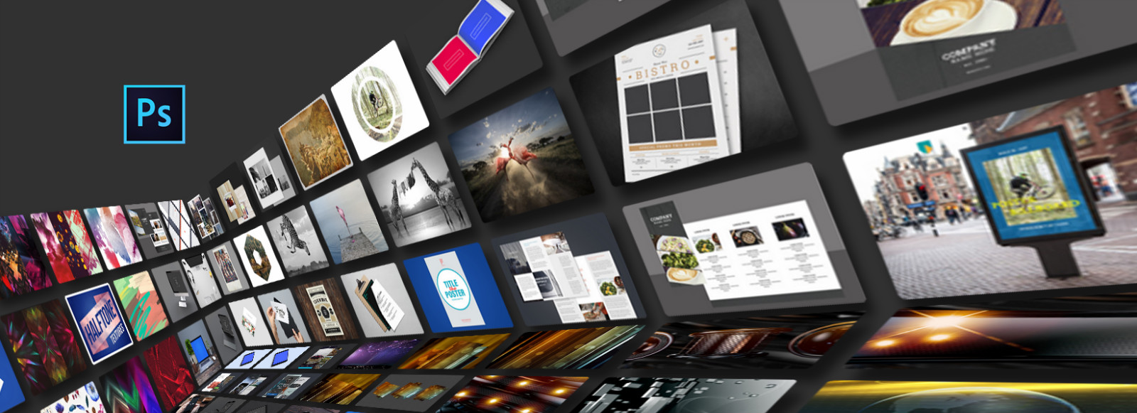 利用 Photoshop Adobe Stock 中丰富的模板和空白预设，您可以快速着手自己的创意项目